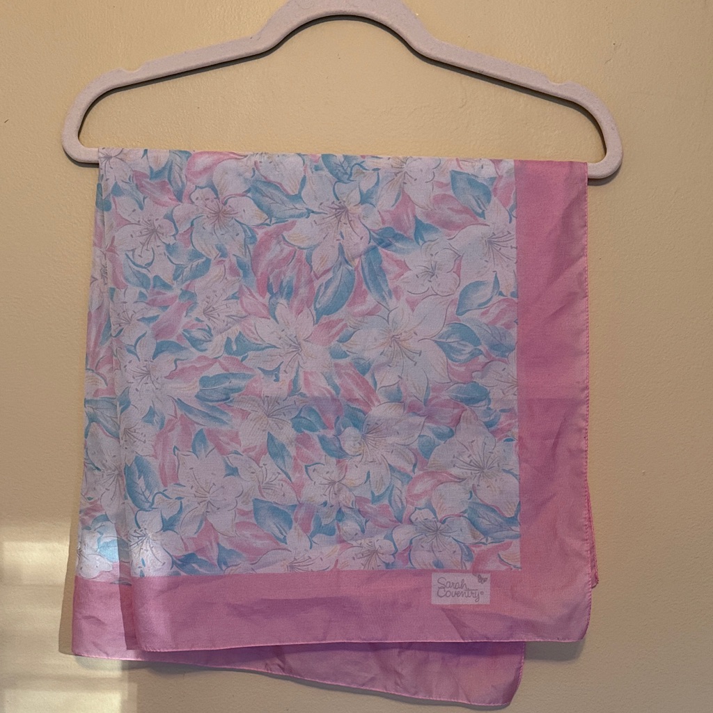 Vintage Sarah Coventry Pale Pink And Blue Floral Scarf Vintage Sarah Coventry Pale Pink And Blue Floral Scarf